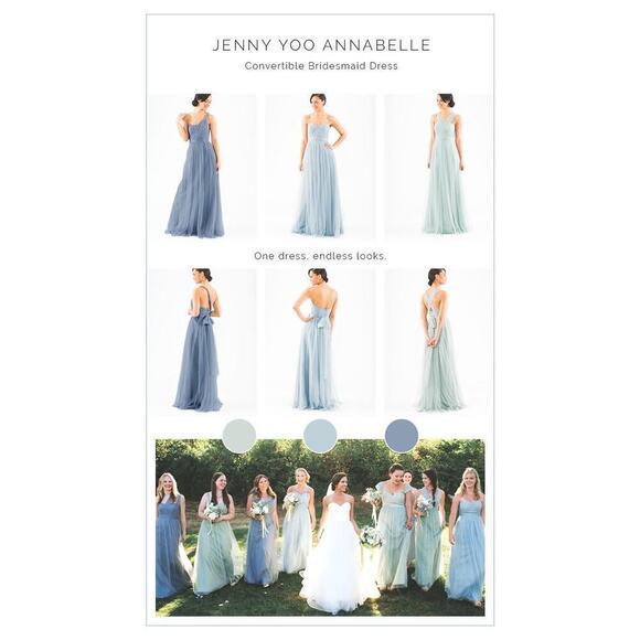 JENNY YOO Blue Dress Annabelle Bridesmaid Maxi Tulle Convertible Blue Green 2 - Picture 5 of 15
